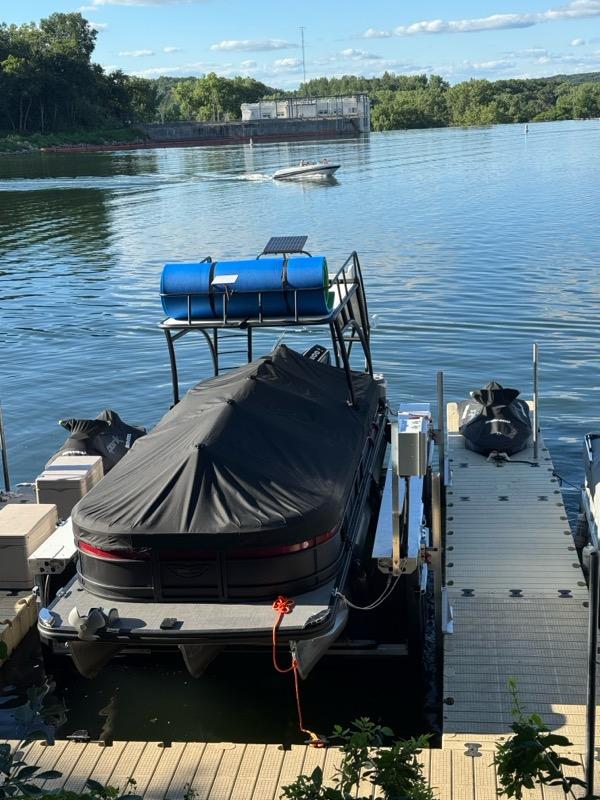 Wide view of pontoon lifted above the waterline