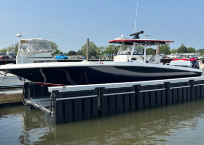 Boat on TideRider lift with open water view